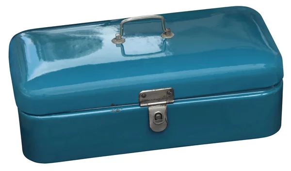 Old Vintage Blue Rectangular Metal Box — Photo