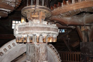 Old wooden mechanism in a windmill in the Netherlands