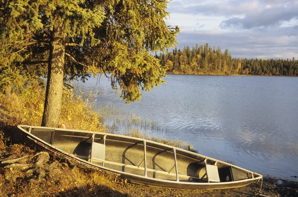 Canoa en la orilla de un lago — Foto de Stock