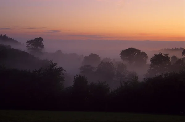 Cielo rosso e nebbia — Foto Stock