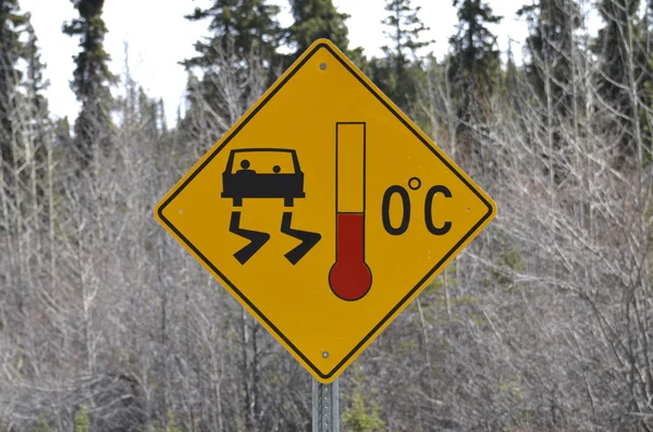 Road sign slippery — Stockfoto