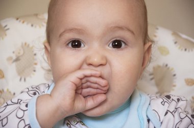 Elini ağzına tutan genç bebek