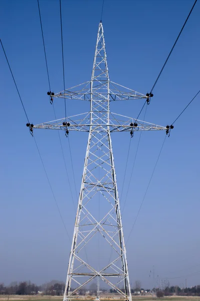 Power line pole on blue sky background — Stock Photo, Image