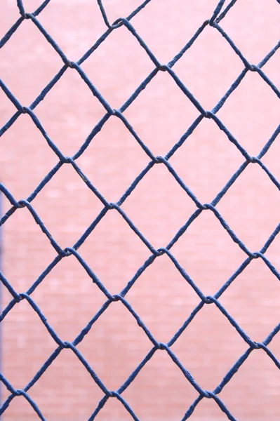 Pagar kawat biru pada latar belakang merah muda — Stok Foto
