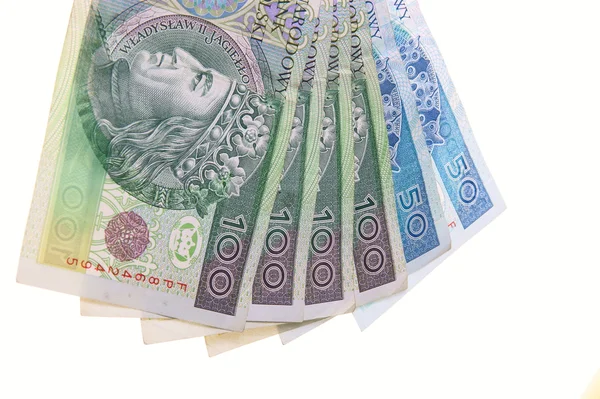 Viel polnisches Geld isoliert auf weiß — Stockfoto