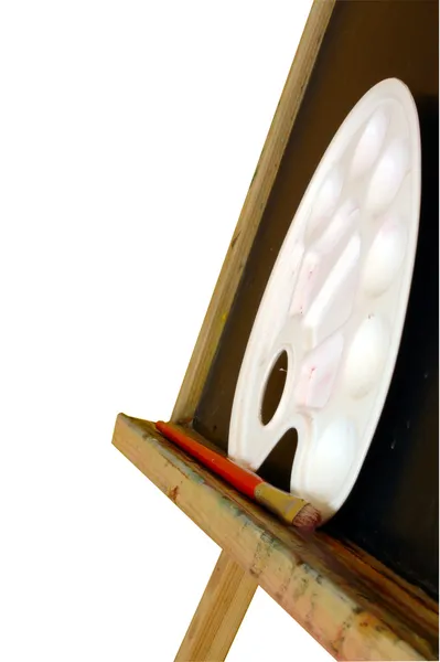 Paaint cavalletto tavolozza pennello isolato su bianco — Foto Stock