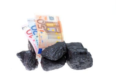 Coal, carbon nuggets and euro banknote clipart