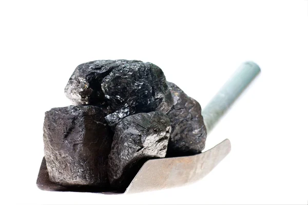 Shovel and coal reserve — Stock Photo, Image