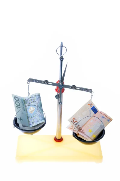 Balans - polska och eurons sedlar pengar — Stockfoto