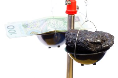 Scale pan with money and coal clipart