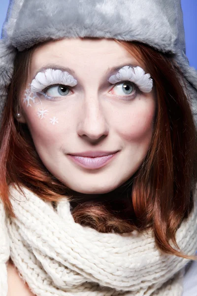 Beautiful young woman portrait with white eye-lashes — Stock Photo, Image