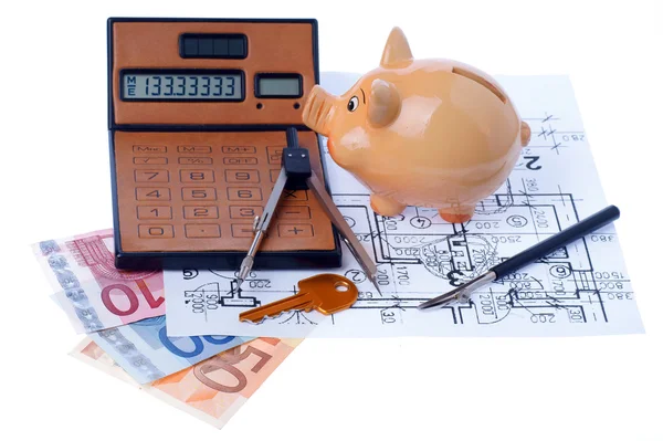 Calculator and euromoney note — Stock Photo, Image