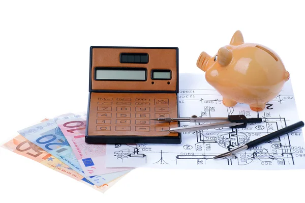 Calculator and euromoney note — Stock Photo, Image