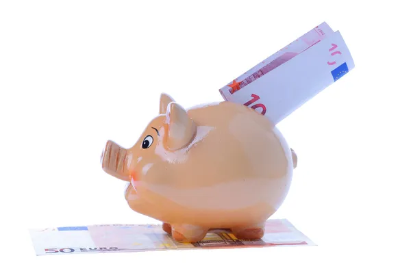 Piggy bank, hand and euro currency — Stock Photo, Image