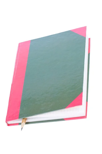 Livro de notas verde e lápis — Fotografia de Stock