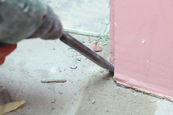 Hammer mason work floor tool — Stock Photo, Image