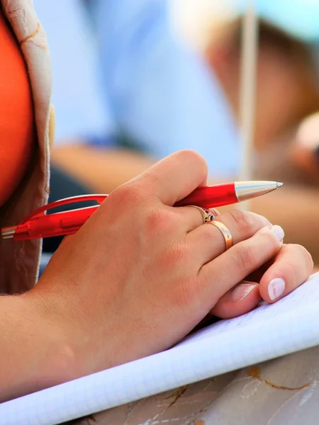 Student conferentie bijeen van laptops en schrijven Stockfoto