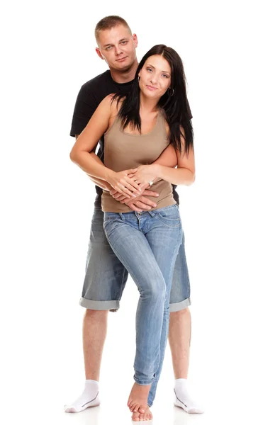 Retrato de una hermosa joven feliz sonriente pareja aislada —  Fotos de Stock