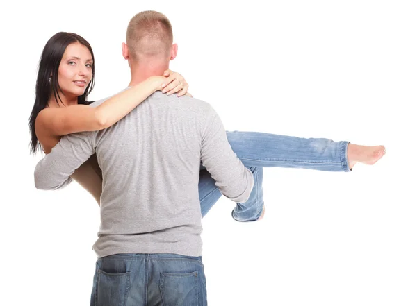 Portrait of a beautiful young happy smiling couple isolated — Stock Photo, Image