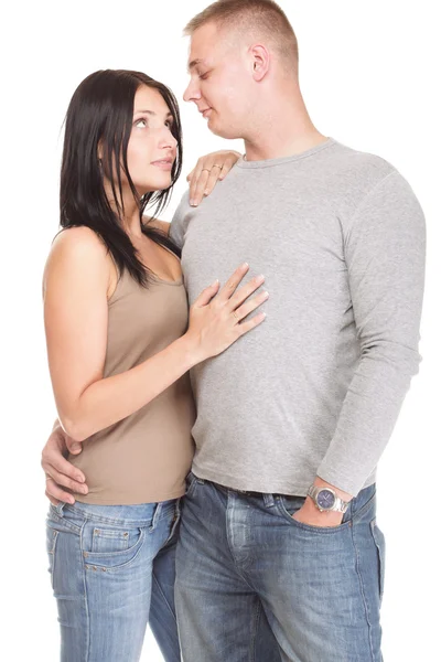 Portrait d'un beau jeune couple heureux et souriant isolé — Photo