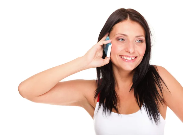 Beautiful young woman with phone isolated — Stock Photo, Image