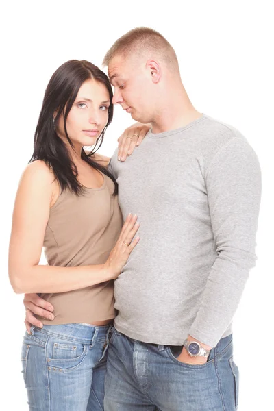 Portrait of a beautiful young happy smiling couple isolated — Stock Photo, Image