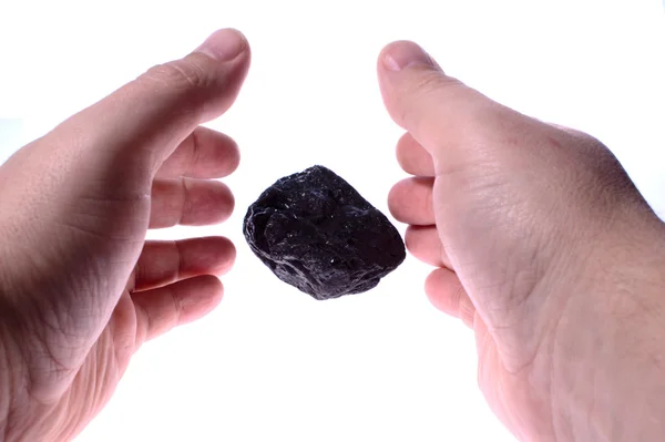 Pieces of coal in palm. Holding Coal. — Stock Photo, Image