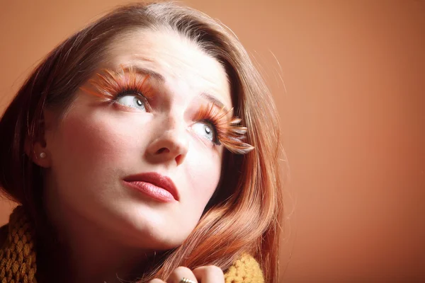 Autumn woman fresh girl glamour eye-lashes — Stock Photo, Image