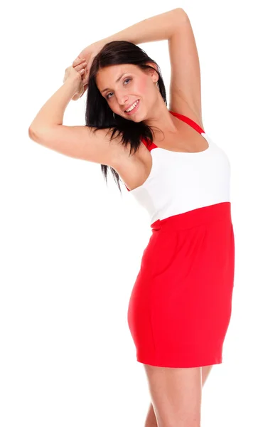 Sexy latin woman in short red hot dress — Stock Photo, Image