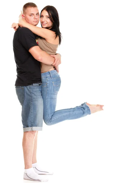 Portrait of a beautiful young happy smiling couple isolated — Stock Photo, Image