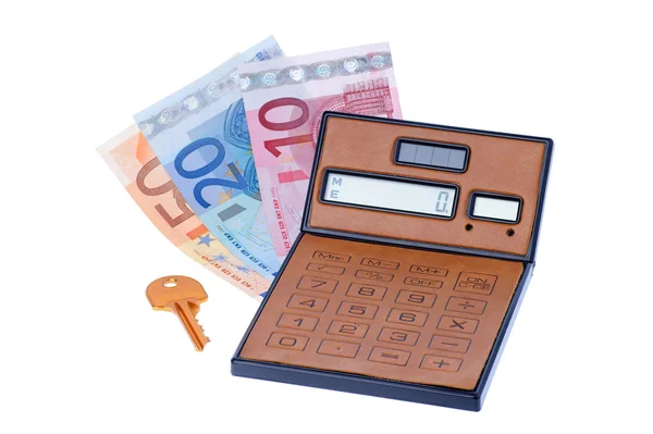 Calculator key and euromoney note — Stock Photo, Image