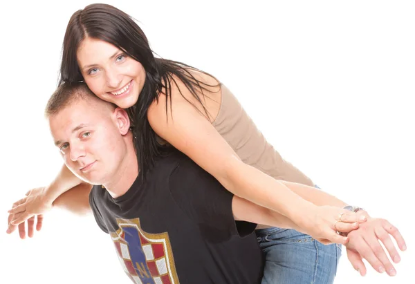 Portrait of a beautiful young happy smiling couple isolated — Stock Photo, Image