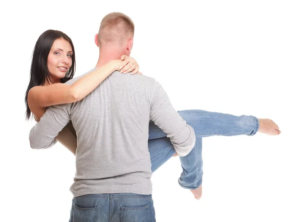 Portrait of a beautiful young happy smiling couple isolated — Stock Photo, Image