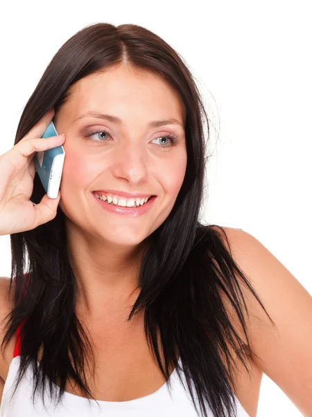 Bella giovane donna con telefono isolato — Foto Stock