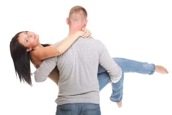 Portrait d'un beau jeune couple heureux et souriant isolé — Photo