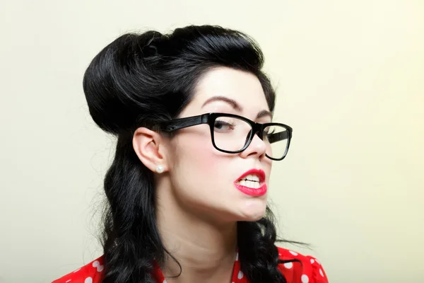 Funny girl pin-up make-up and hairstyle — Stock Photo, Image