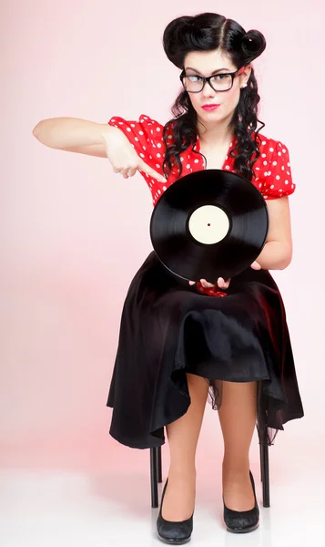 Phonography analogue record Girl pin-up retro — Stock Photo, Image