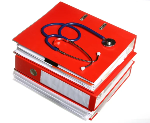 File folders with stethoscope isolated on white — Stock Photo, Image