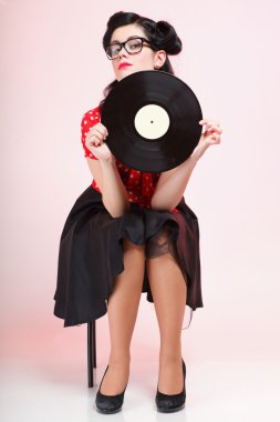 phonography analogue record Girl pin-up retro clipart