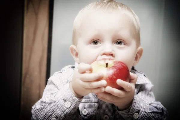 Liten pojke äter äpple — Stockfoto