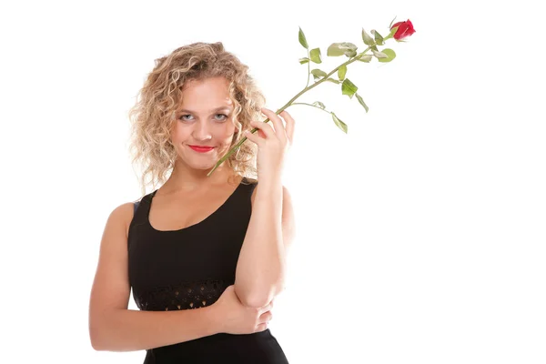 Krásná mladá žena blond romantické růže — Stock fotografie