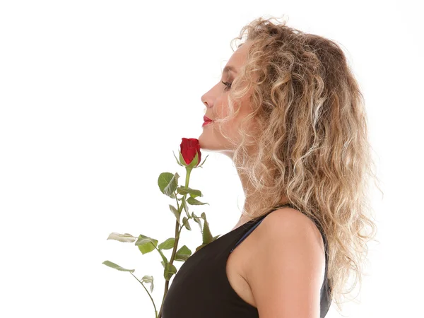 Schöne junge Frau blonde romantische Rose — Stockfoto