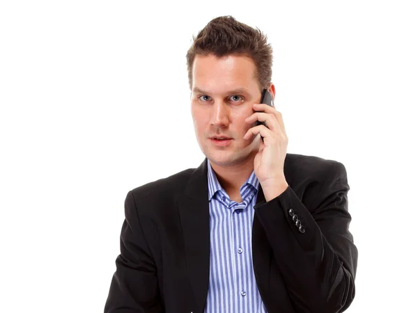 Uomo d'affari parlando sul suo cellulare isolato — Foto Stock