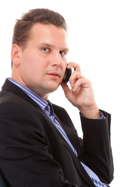 Zakenman spreken op zijn mobiele telefoon geïsoleerd — Stockfoto