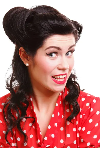 Woman pin-up make-up hairstyle posing in studio — Stock Photo, Image