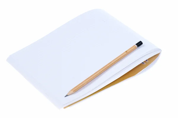 Empty notebook and pencil isolated on white background — Stock Photo, Image