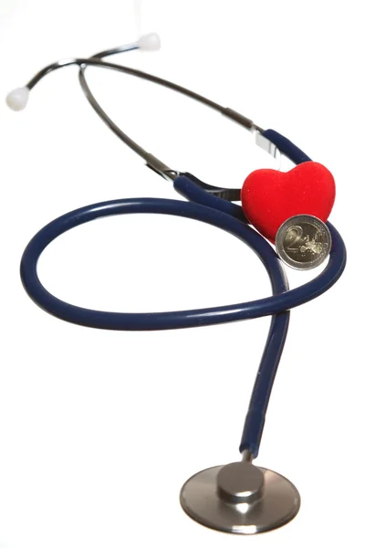 Red heart and a blue stethoscope isolated — Stock Photo, Image