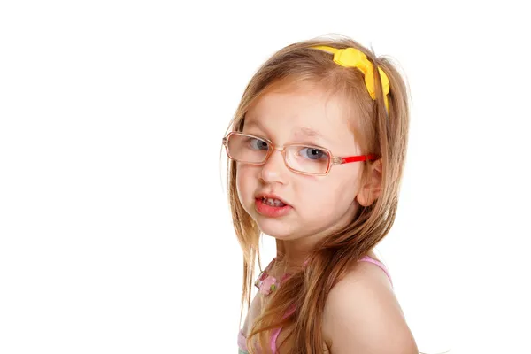 Portrait cute little girl in glasses isolated — Stock Photo, Image