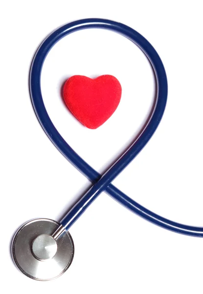 Red heart and a blue stethoscope isolated — Stock Photo, Image