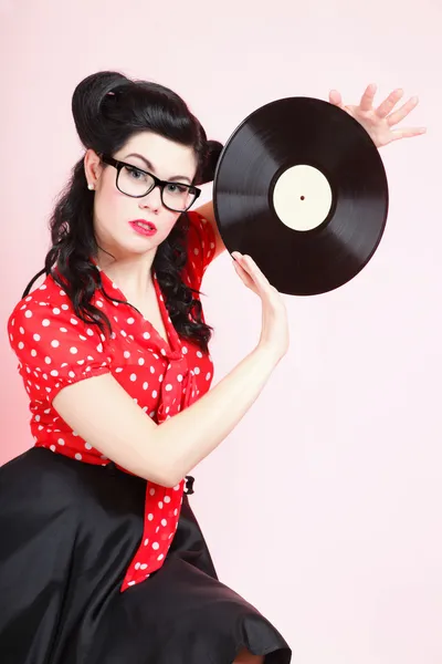 Phonography analogue record Girl pin-up retro — Stock Photo, Image